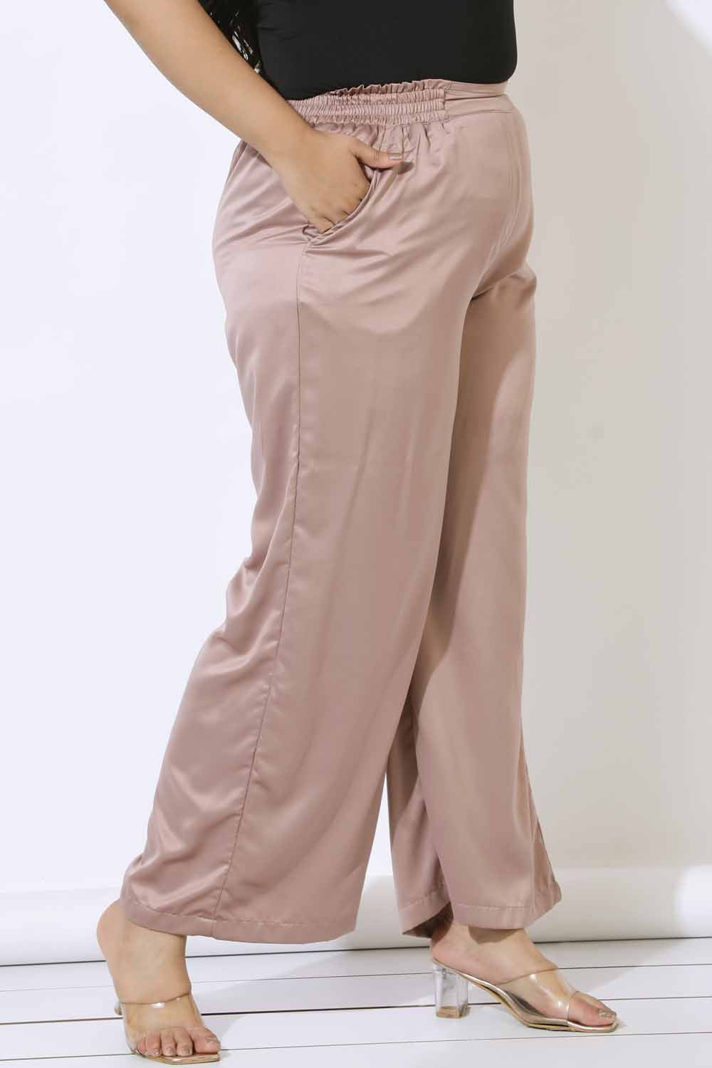 Plus Size Rose Satin High Waist Pants for Women
