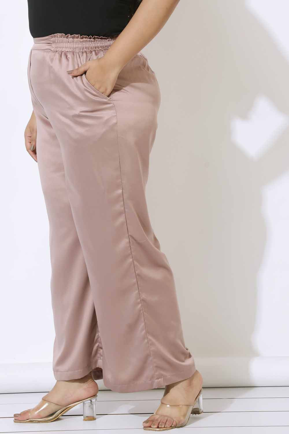 Comfortable Plus Size Rose Satin High Waist Pants