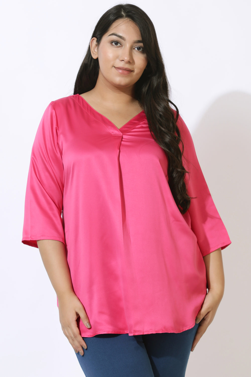 Plus Size Pink Satin Centre Pleat Top