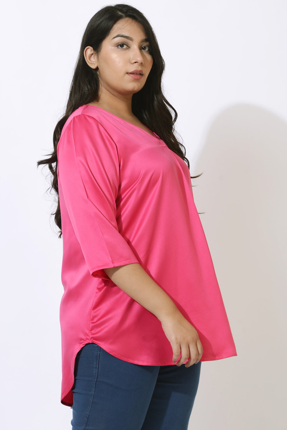 Plus Size Plus Size Pink Satin Centre Pleat Top