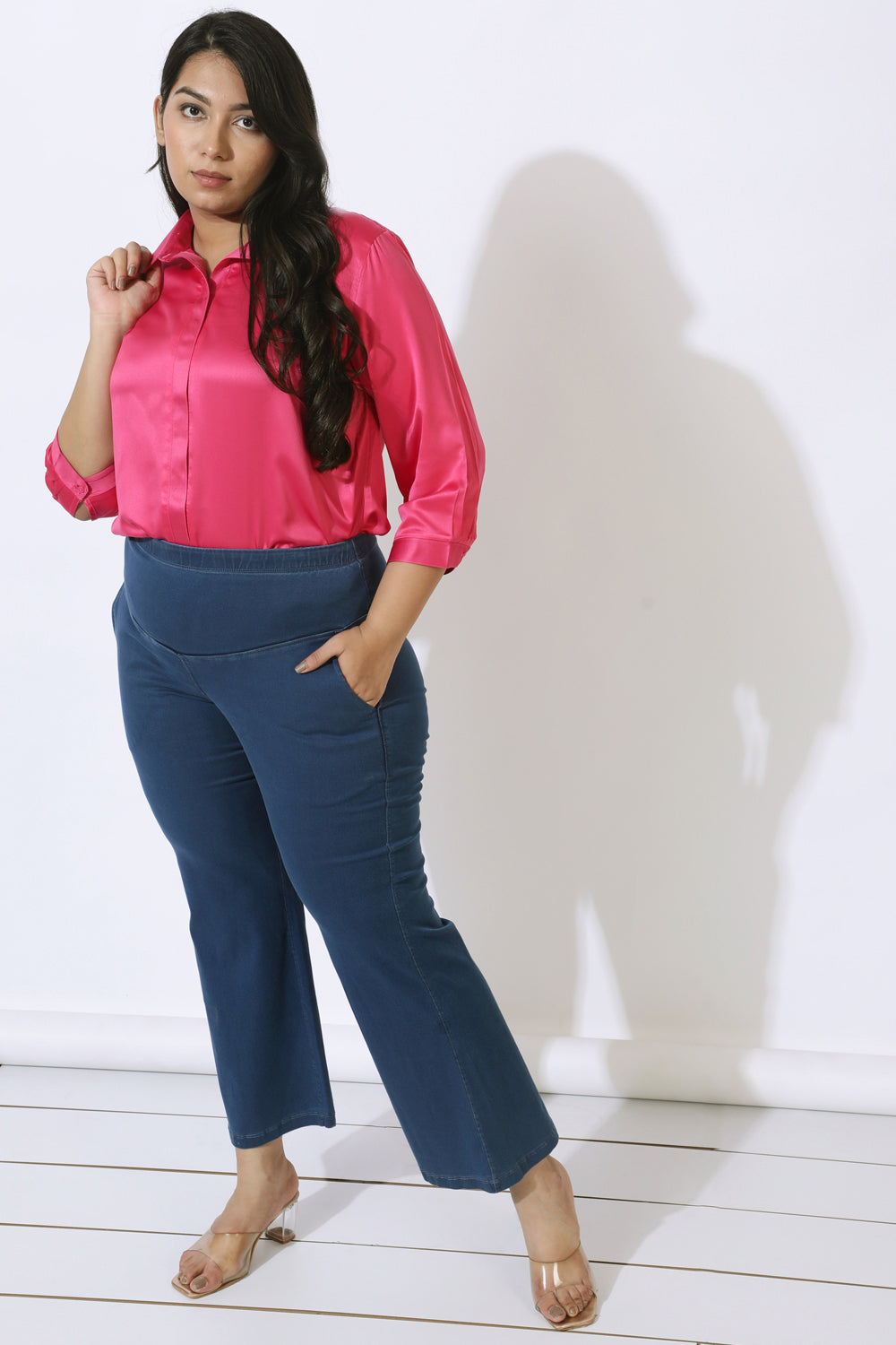 Plus Size Pink Satin Shirt