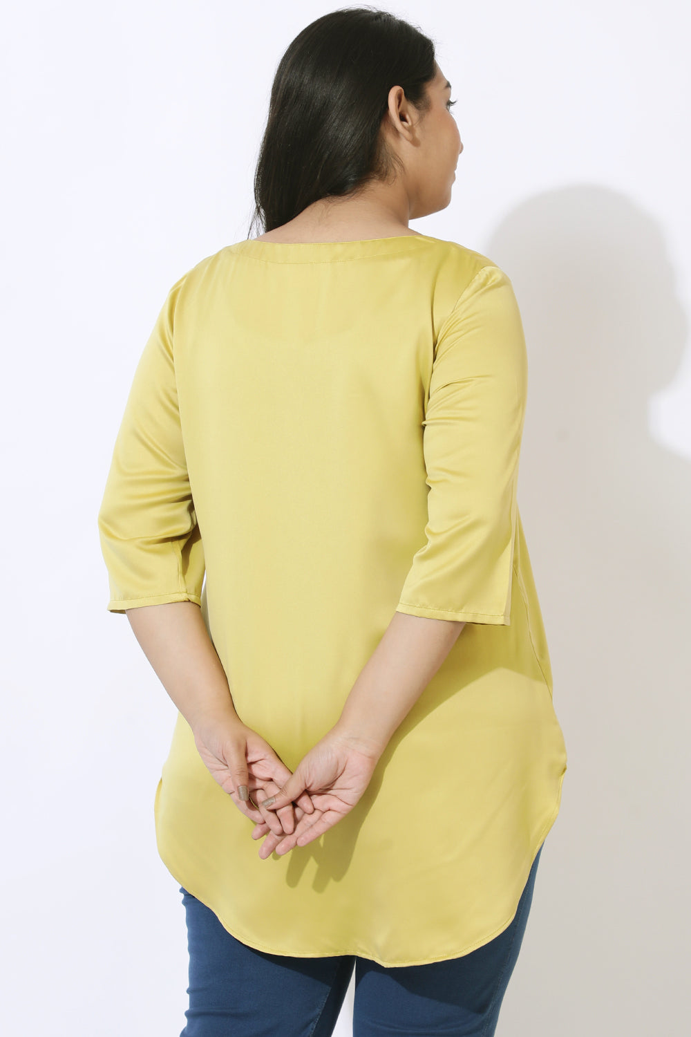 Plus Size Yellow Satin Centre Pleat Top