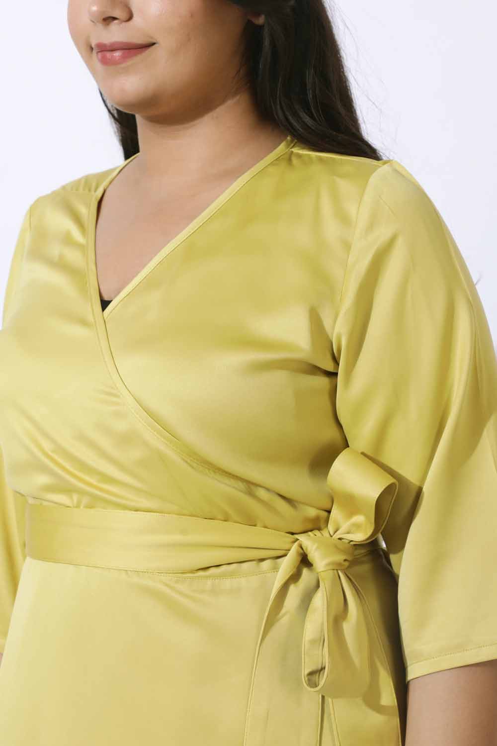 Plus Size Plus Size Yellow Satin Wrap Top