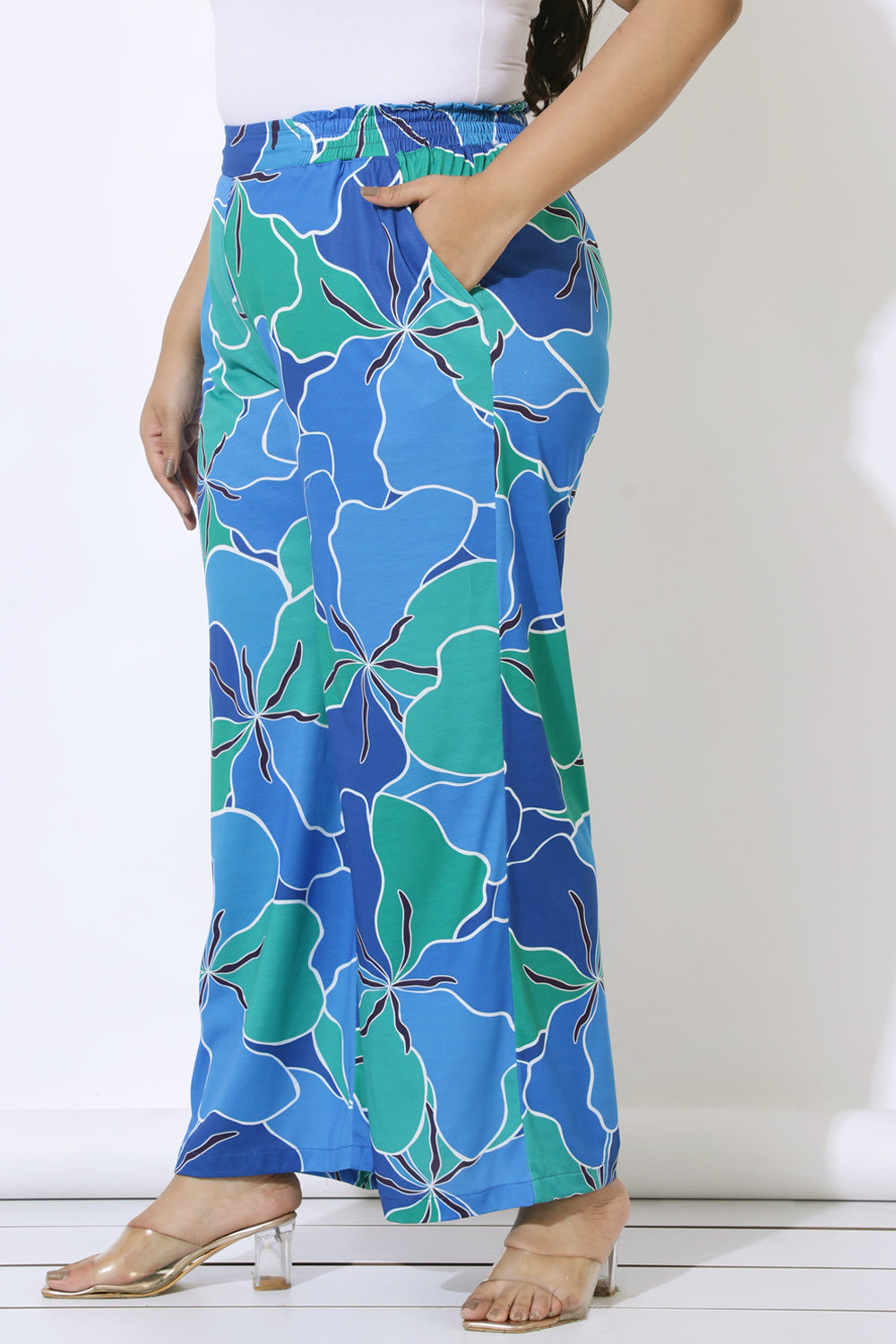 Blue Green Abstract Print High Waits Pants