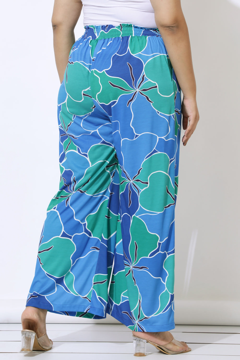 Blue Green Abstract Print High Waits Pants