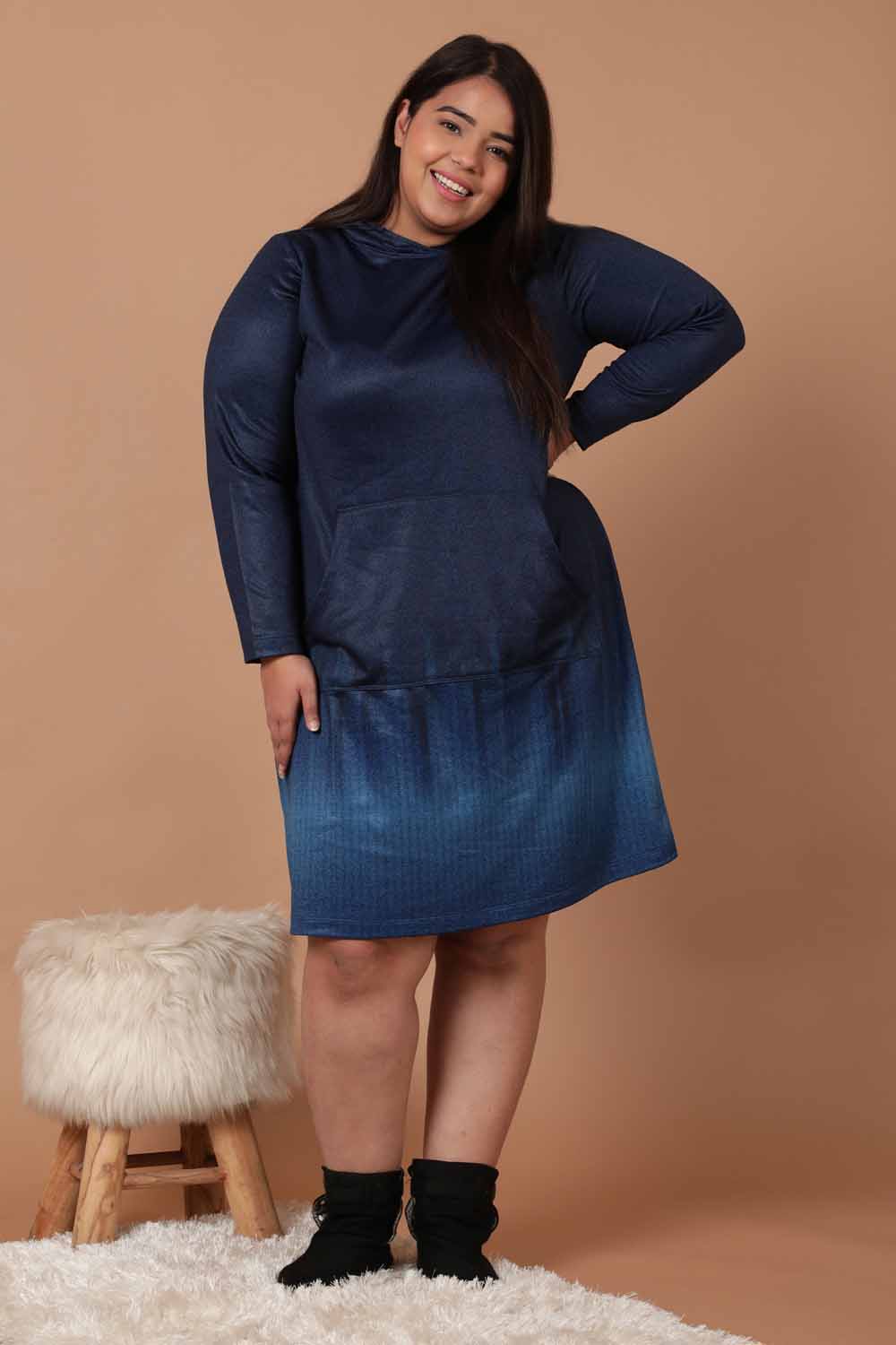 Buy Plus Size Midnight Denim Ombre Printed Sweatshirt Hoodie Winter Dress