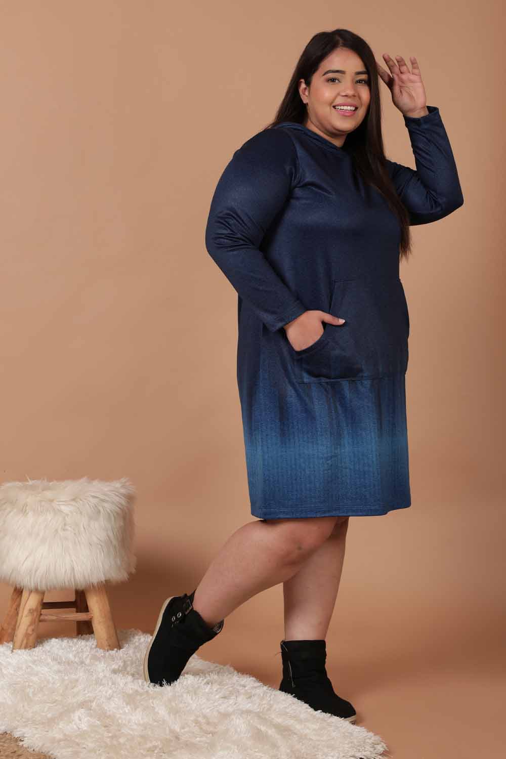Plus Size Plus Size Midnight Denim Ombre Printed Sweatshirt Hoodie Winter Dress