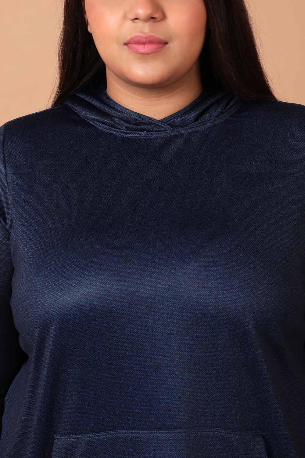 Comfortable Plus Size Midnight Denim Ombre Printed Sweatshirt Hoodie Winter Dress