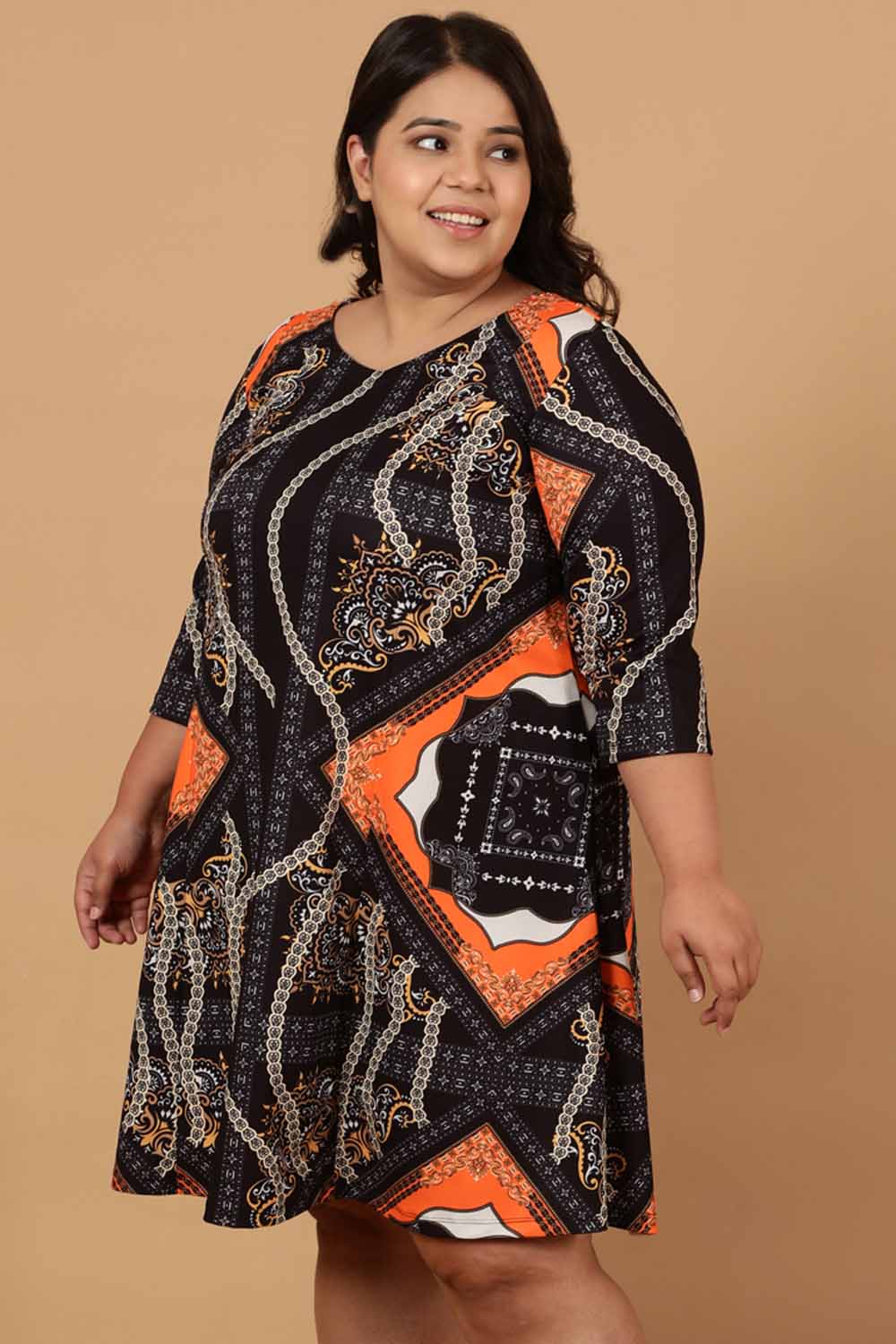 Plus Size Plus Size Black Baroque Printed Dress
