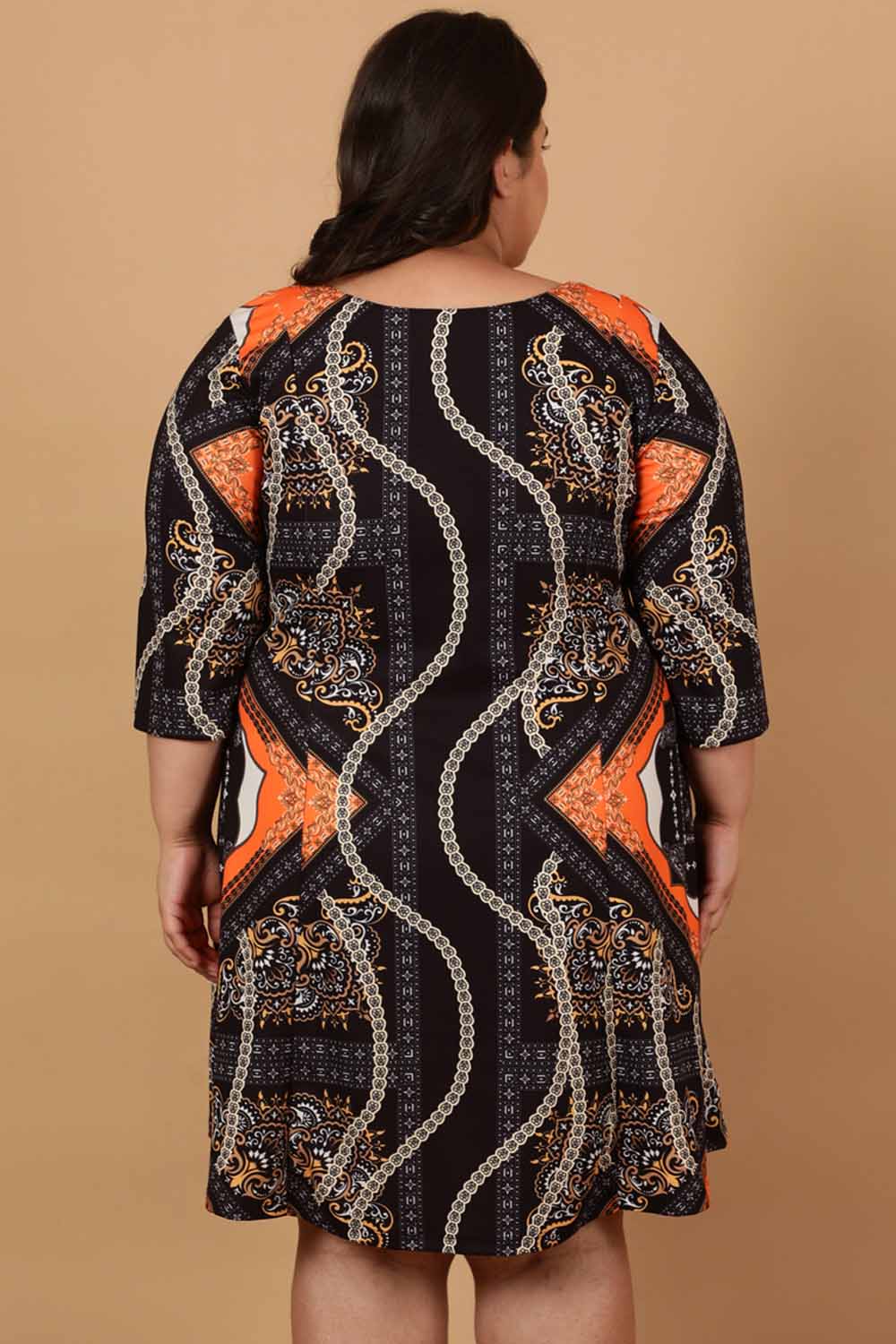 Comfortable Plus Size Black Baroque Printed Dress