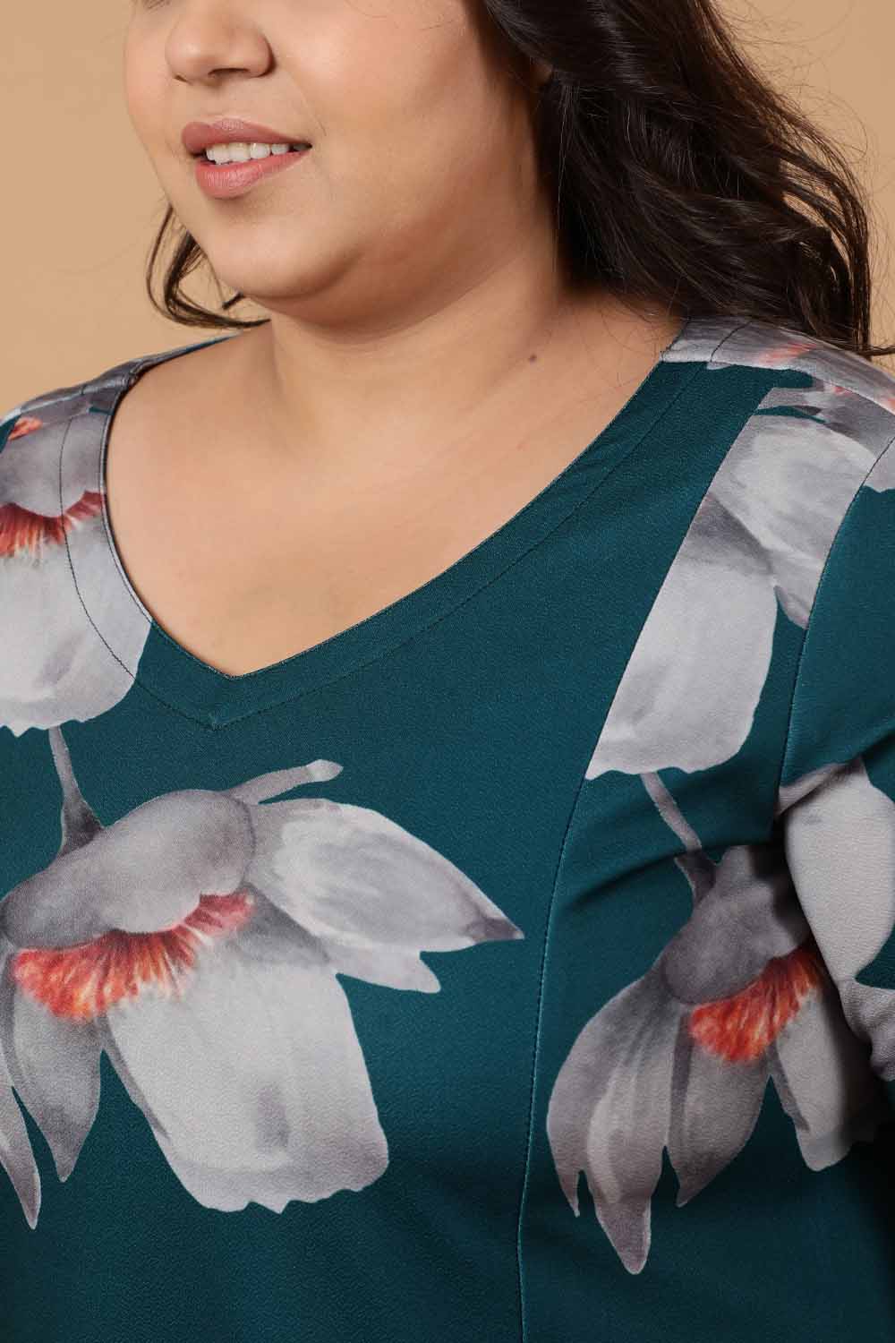 Comfortable Plus Size Dark Green Floral Printed Dress