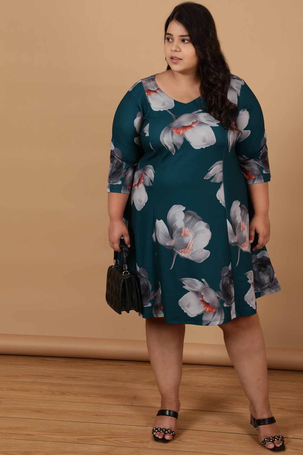 Buy Plus Size Dark Green Floral Printed Dress