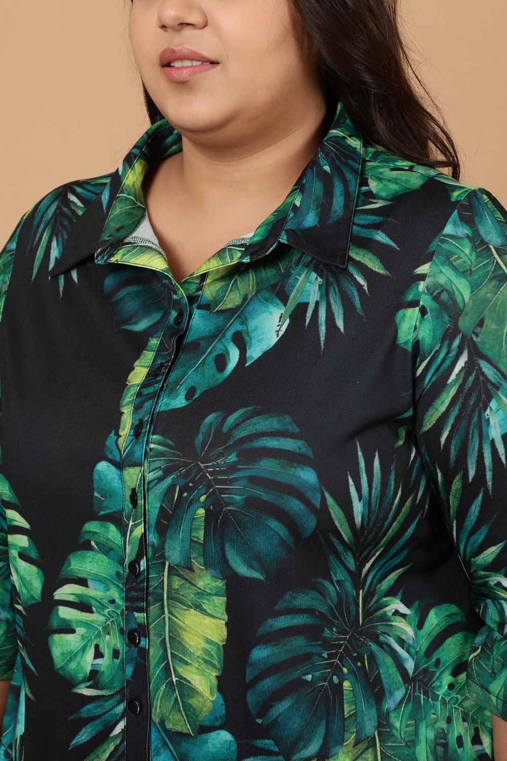 Comfortable Plus Size Midnight Tropical Printed Kurta Cum Shrug