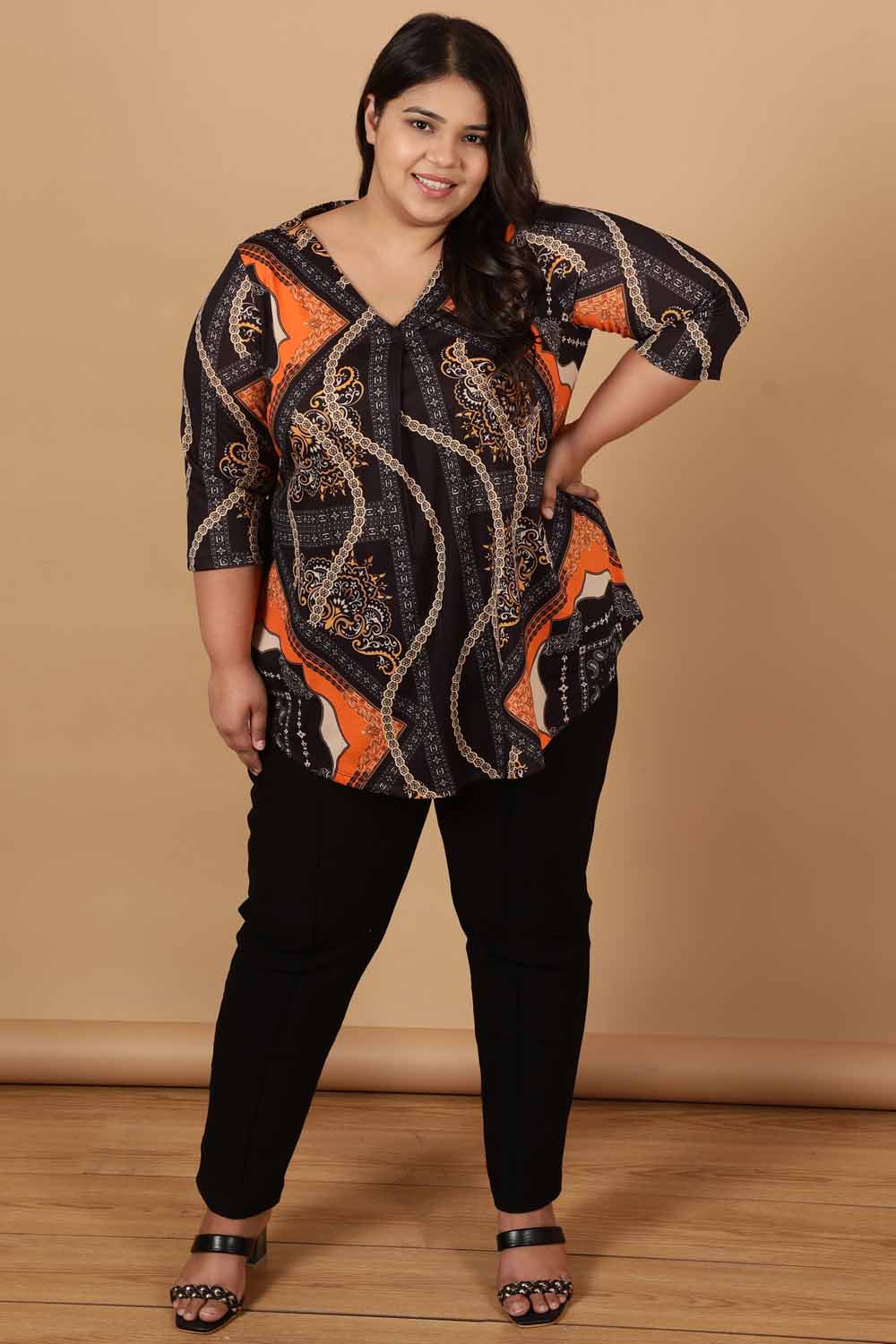Plus Size Plus Size Black Baroque Printed Centre Pleat Top