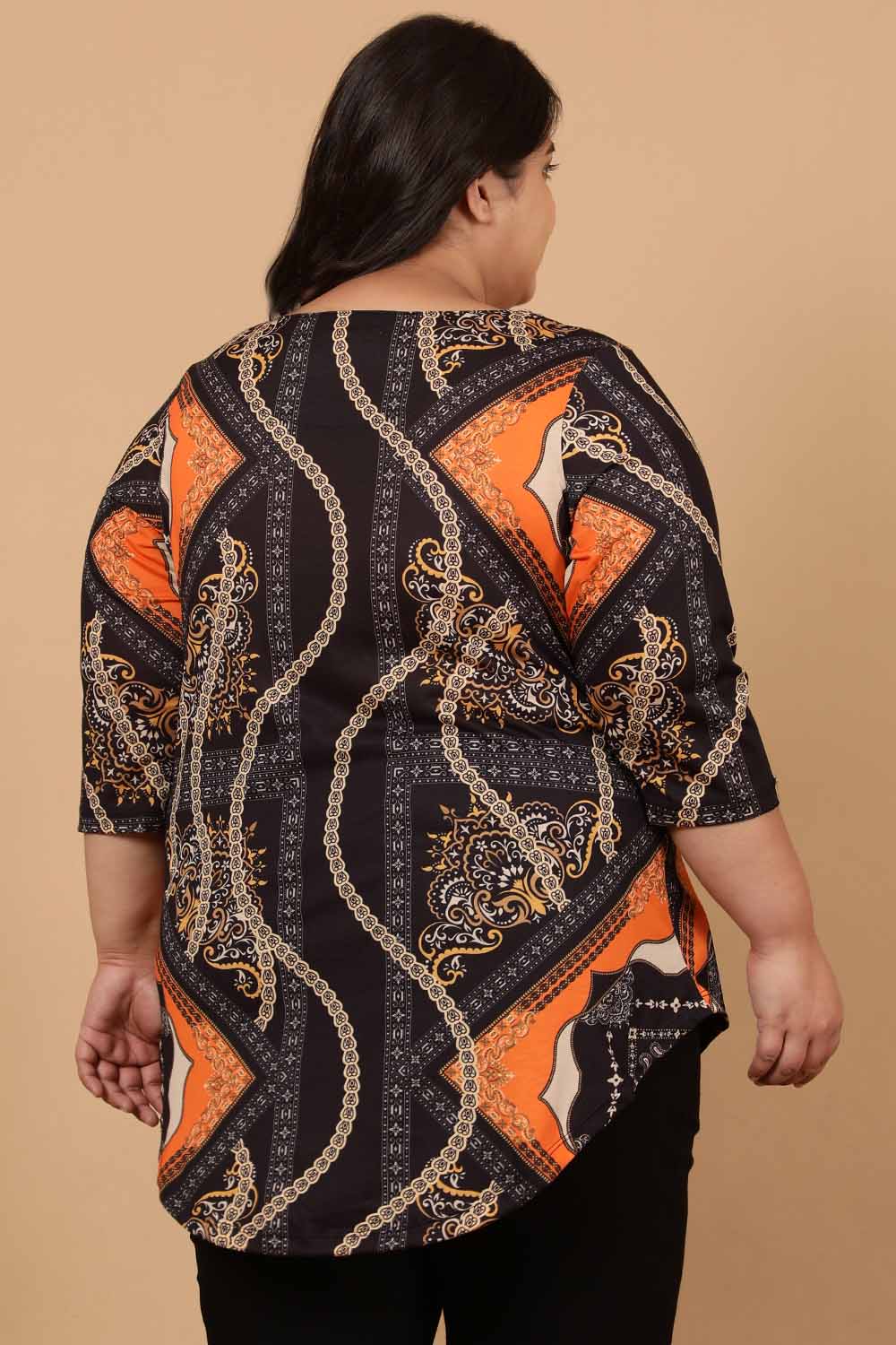Plus Size Black Baroque Printed Centre Pleat Top