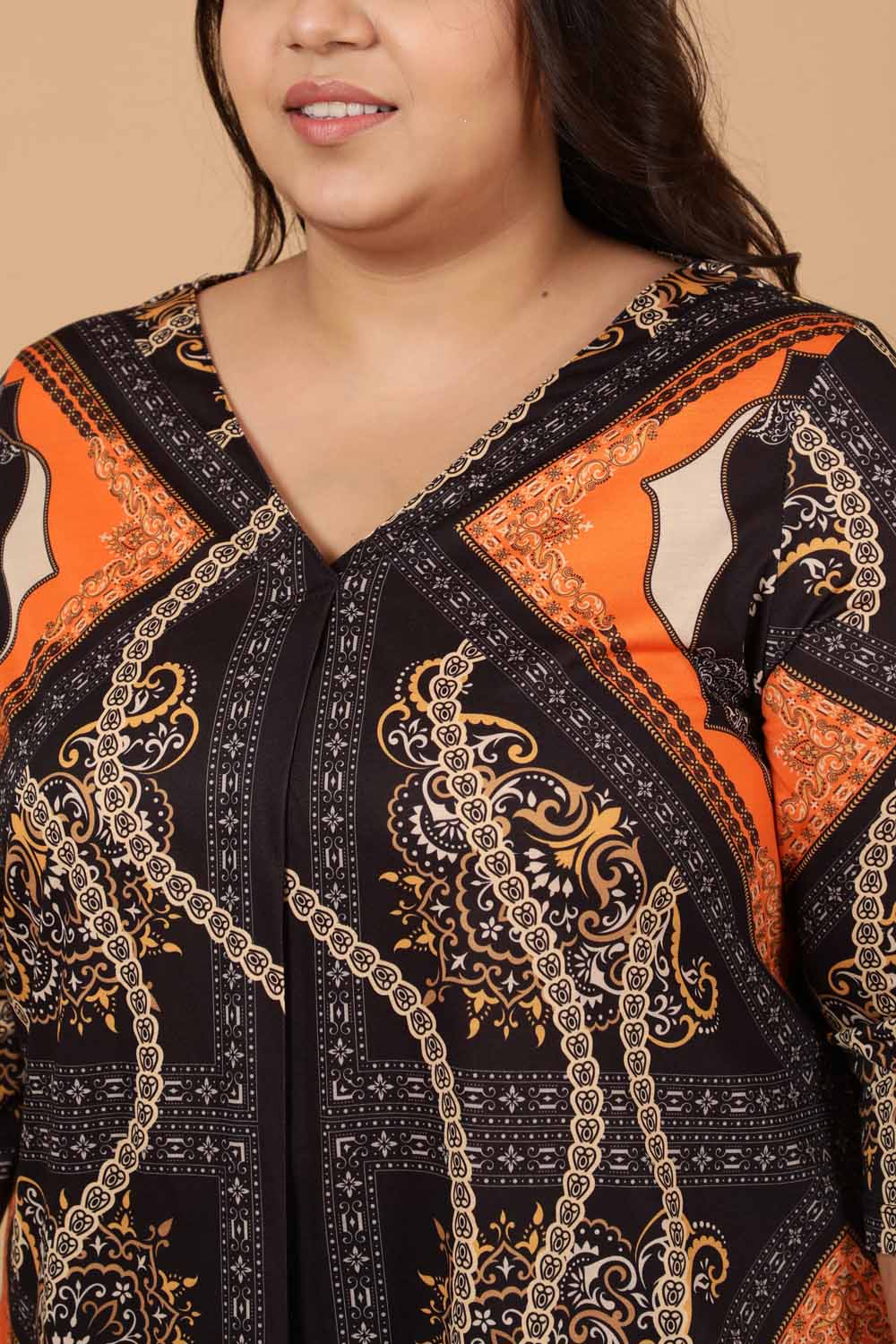 Plus Size Black Baroque Printed Centre Pleat Top