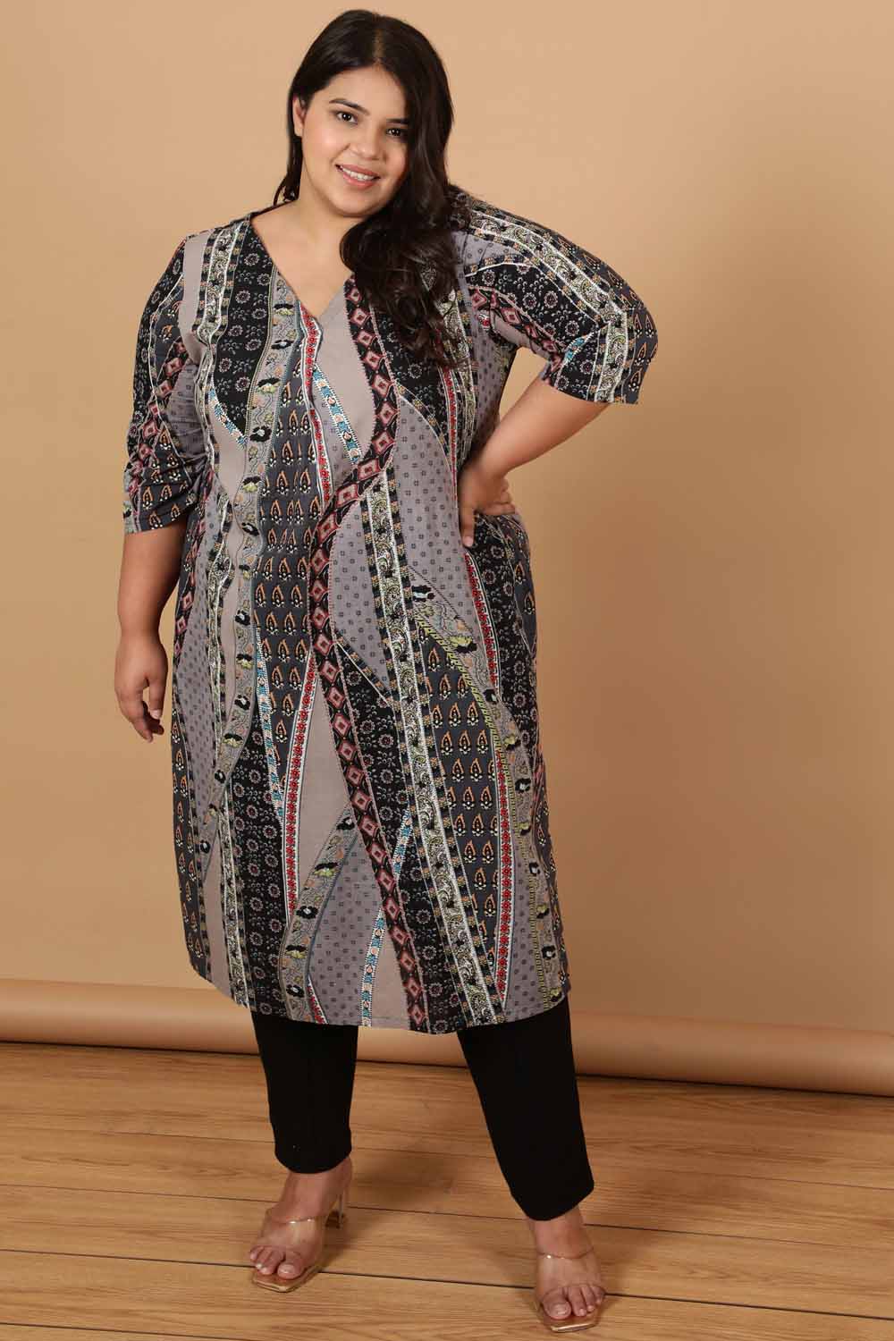 Grey Printed Cotton Kurta