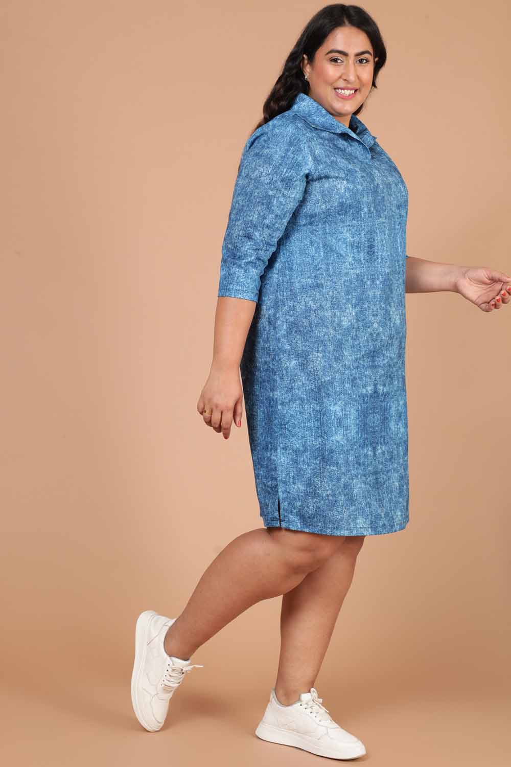 Plus Size Denim Wash Shirt Dress