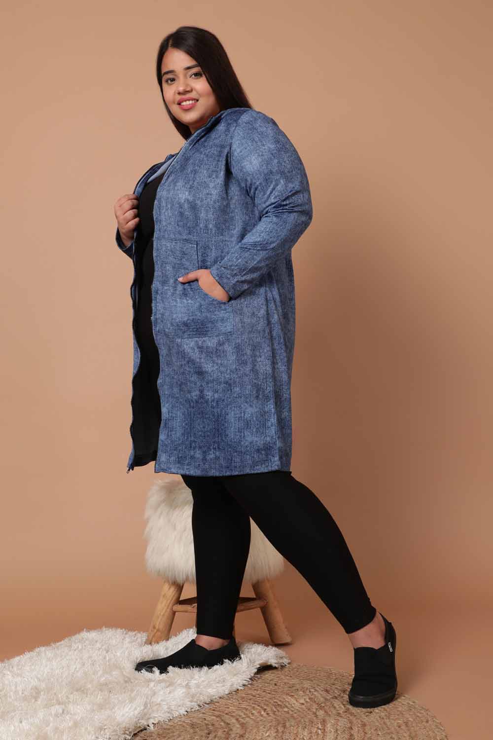 Comfortable Plus Size Cold Denim Wash Printed Jacket Dress