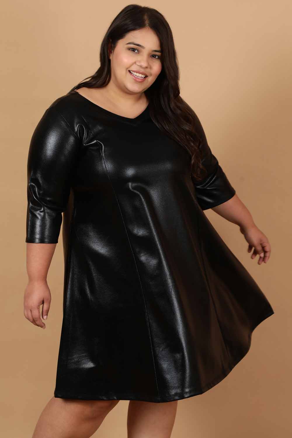 Plus Size Plus Size Black Cruelty Free Leather Dress Online in India