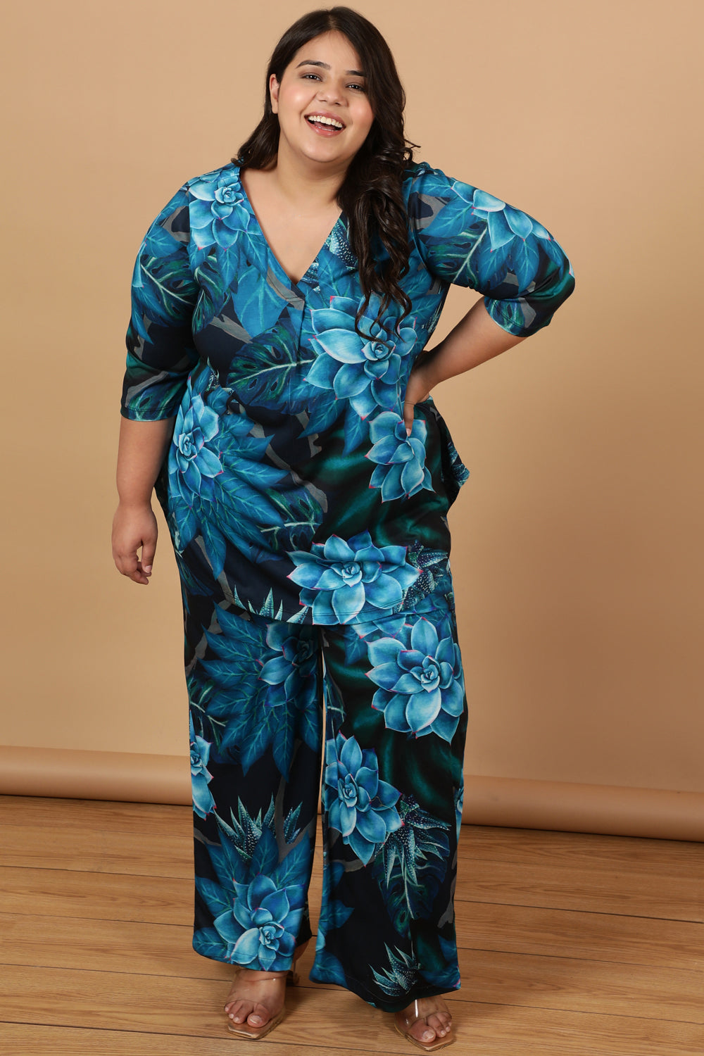 Plus Size Black Deepwater Printed High Waist Pants