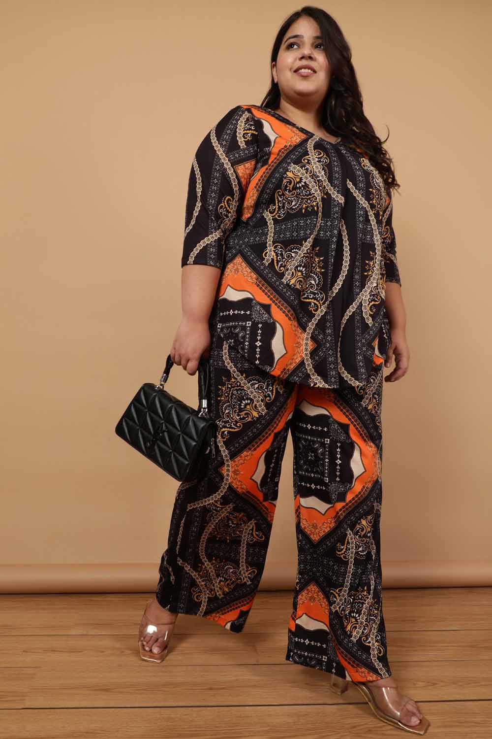 Buy Plus Size Black Baroque Printed High Waist Pants