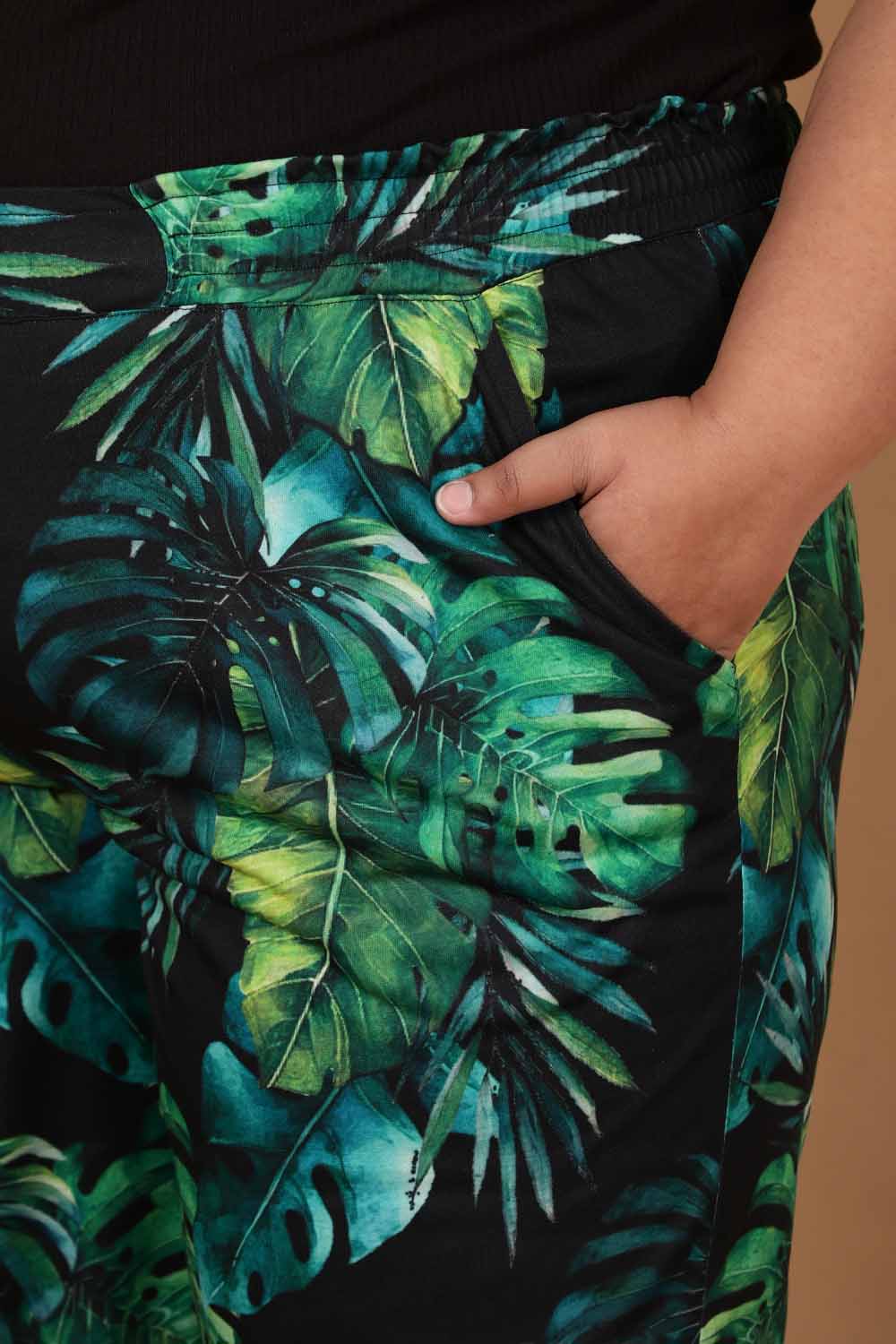 Plus Size Midnight Tropical Printed High Waist Pants