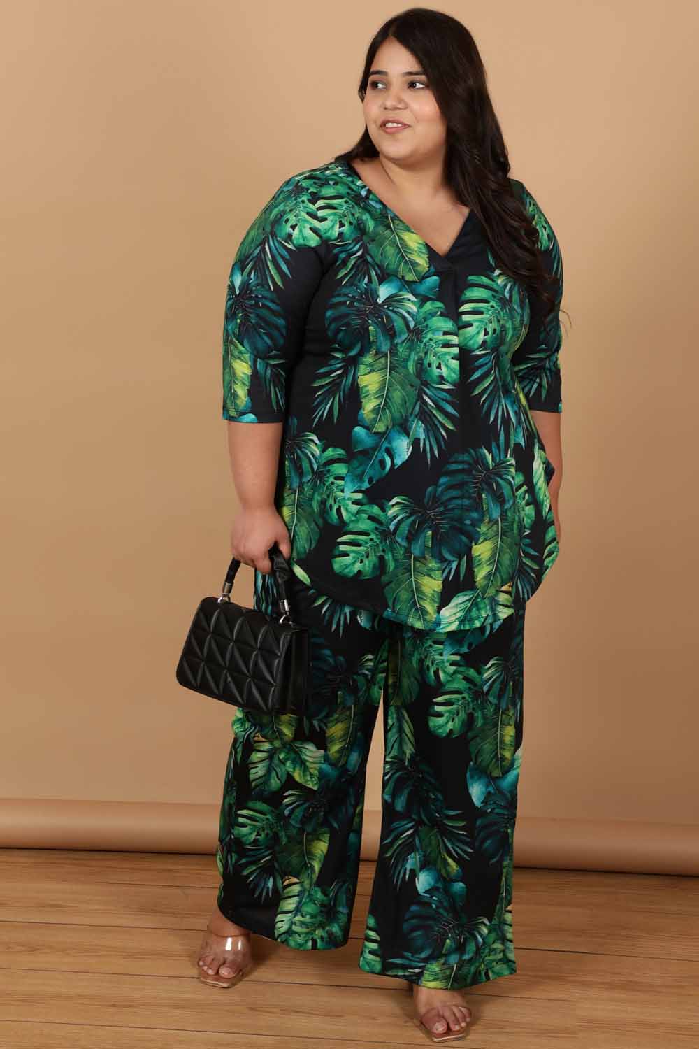 Buy Plus Size Midnight Tropical Printed Centre Pleat Top