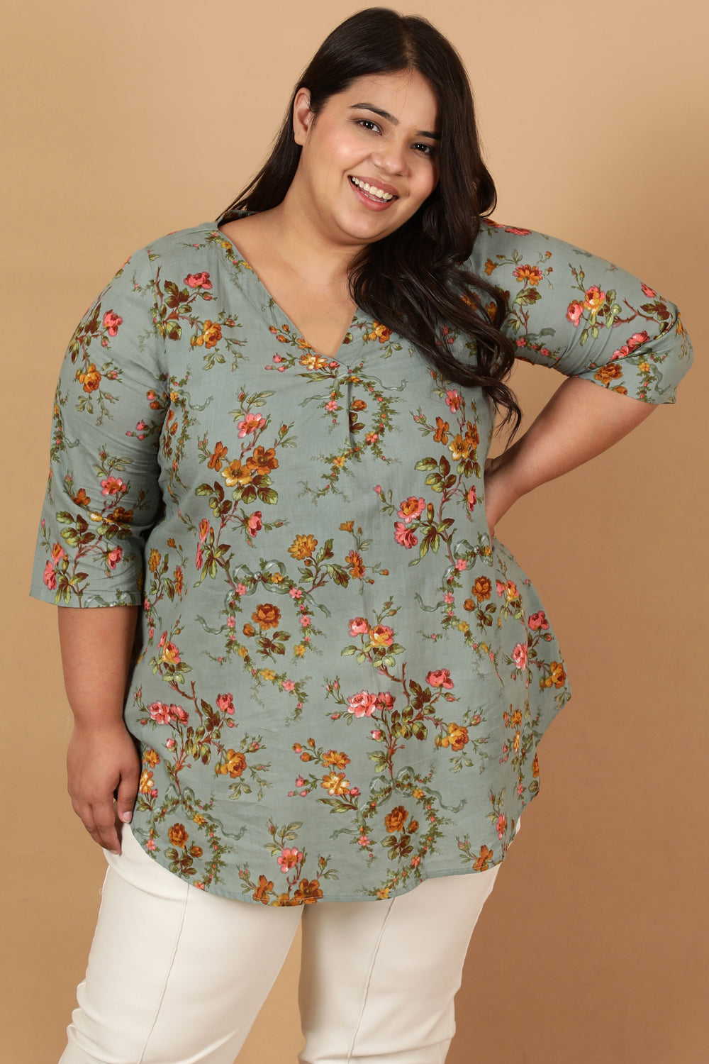 Vintage Green Printed Cotton Top