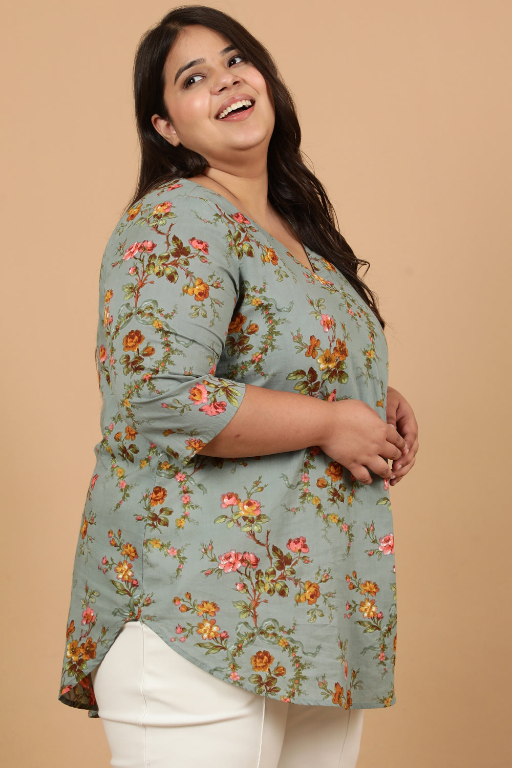 Vintage Green Printed Cotton Top