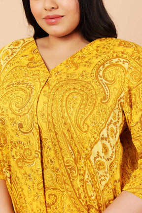 Plus Size Yellow Paisely Print Cotton Top