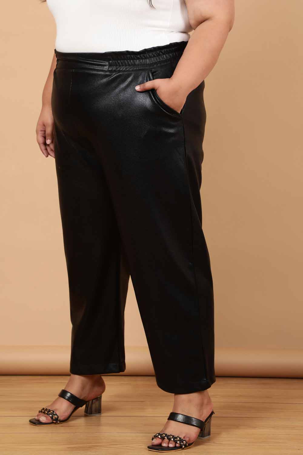 Plus Size Black Cruelty Free Leather Pants