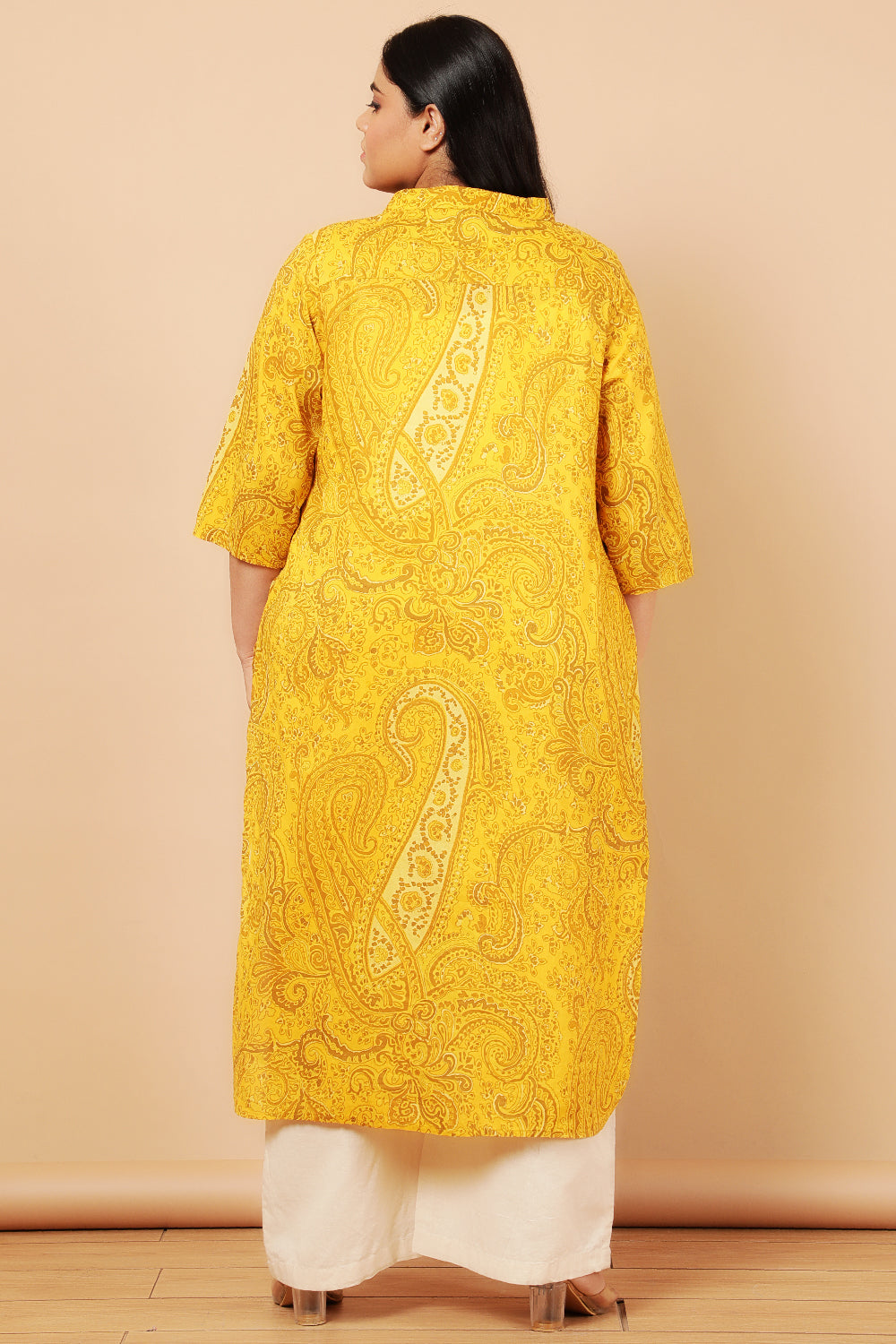 Yellow Paisely Print Cotton Kurta Shrug