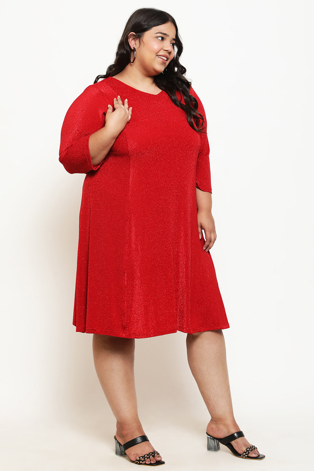 Buy Plus Size Red Lurex Dress
