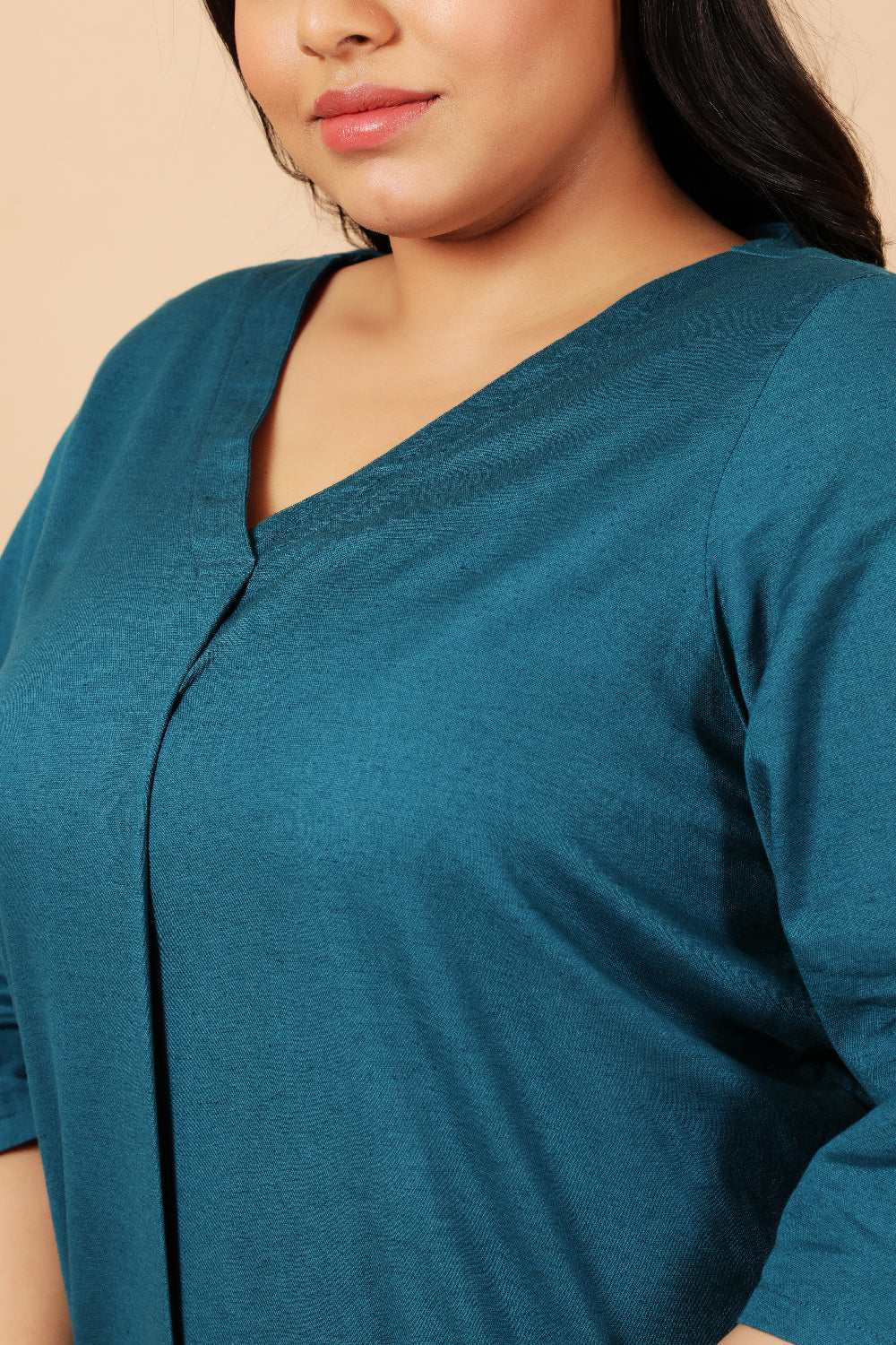 Teal Cotton Linen Centre Pleat Top