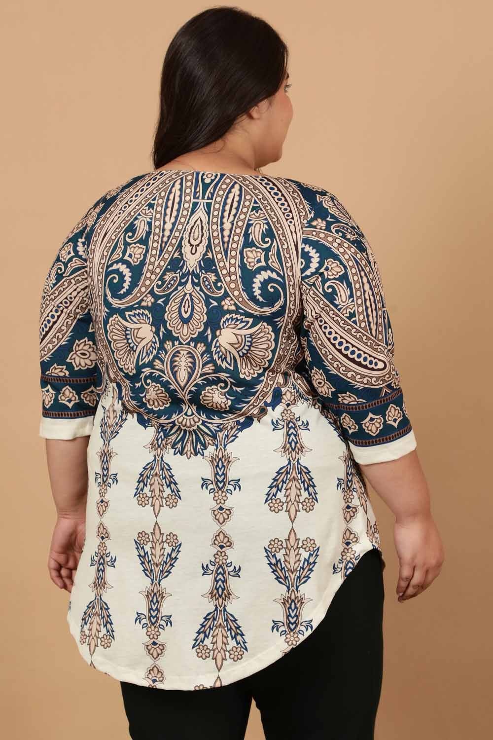 Plus Size Cream Luxe Ethnic Print Centre Pleat Top