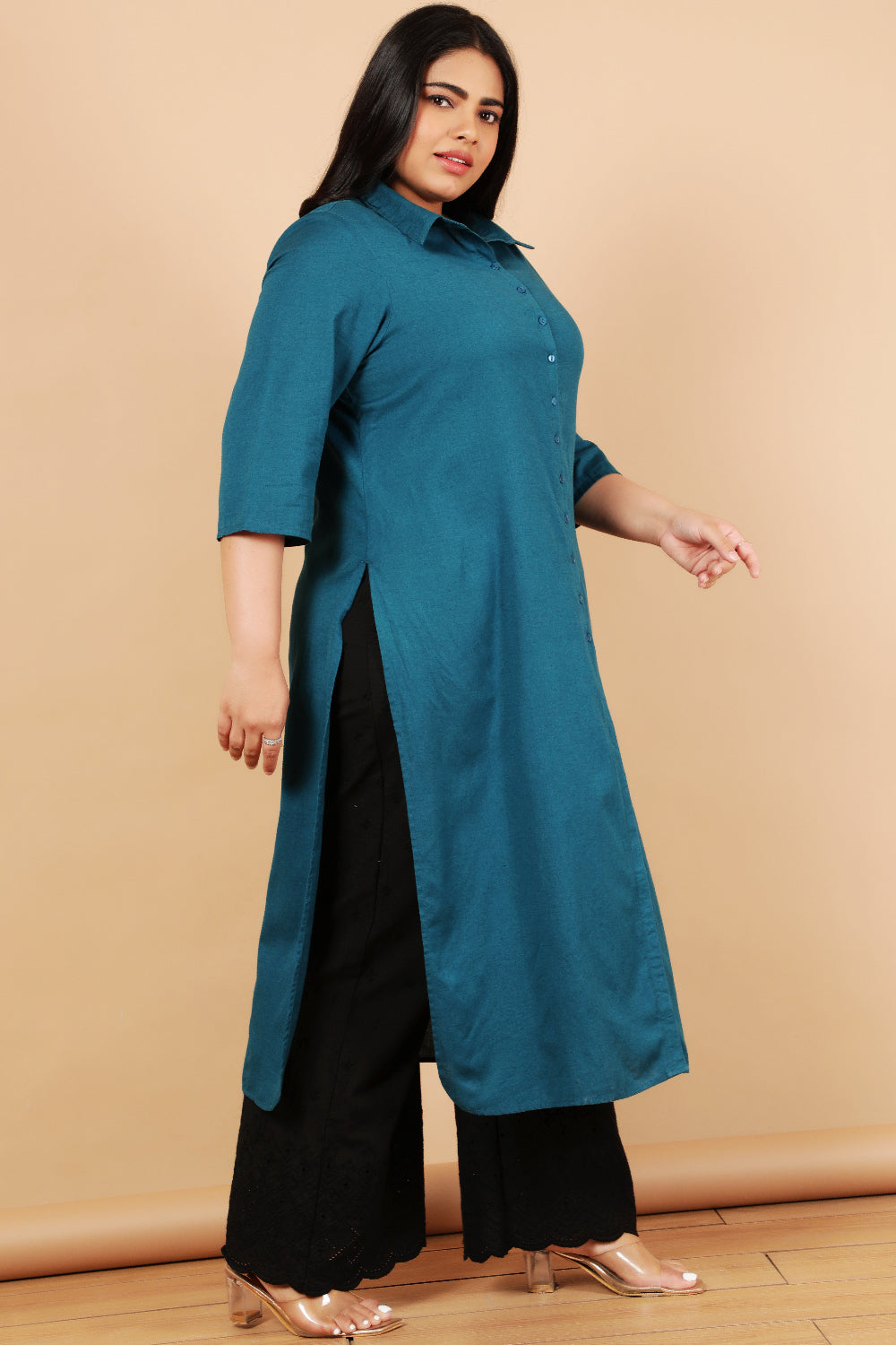 Teal Cotton Linen Kurta Shrug