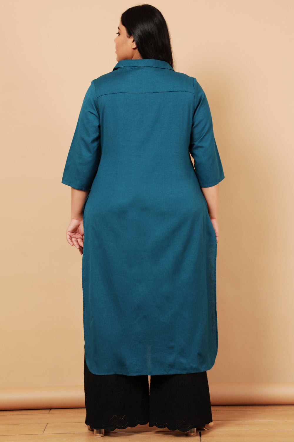 Teal Cotton Linen Kurta Shrug