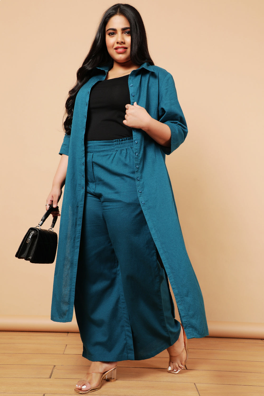 Buy Plus Size Teal Cotton Linen Pants