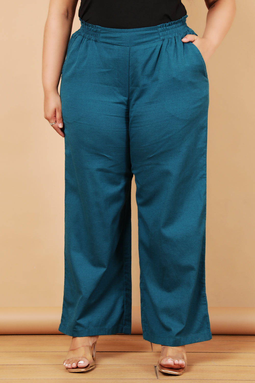 Plus Size Teal Cotton Linen Pants