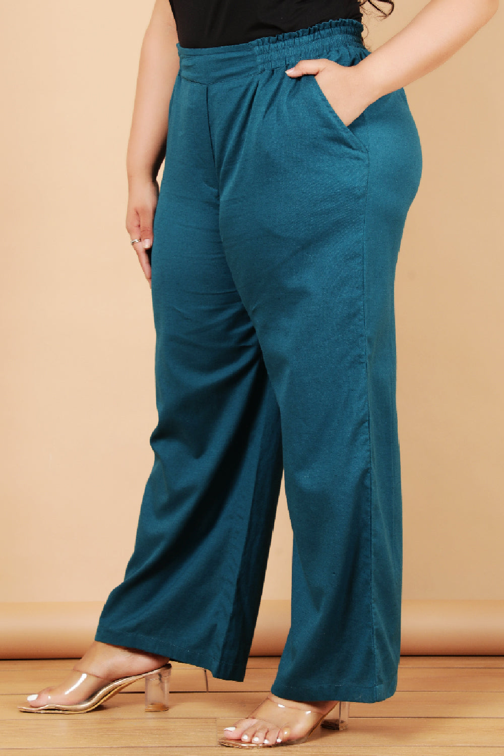 Plus Size Plus Size Teal Cotton Linen Pants