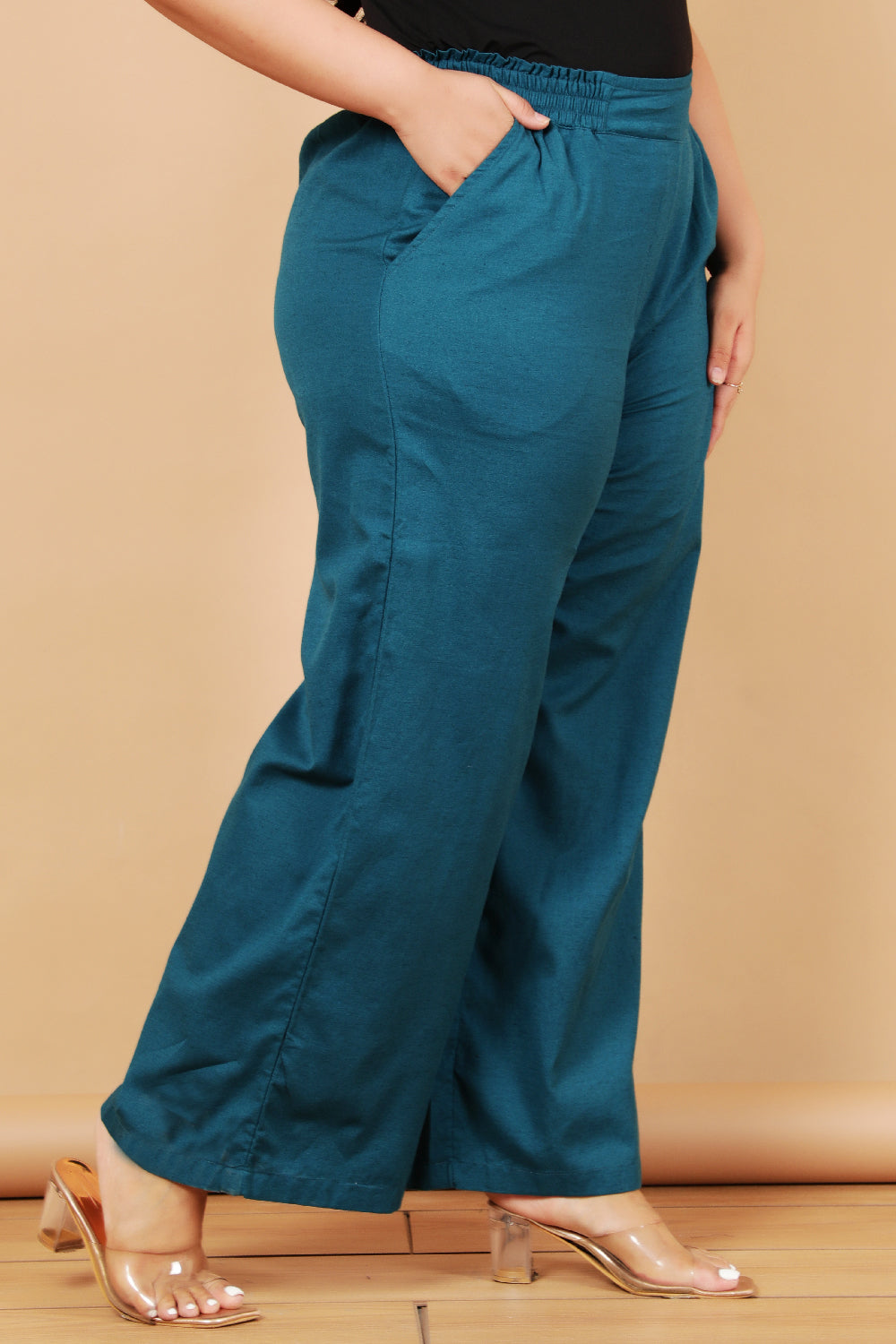 Plus Size Teal Cotton Linen Pants for Women