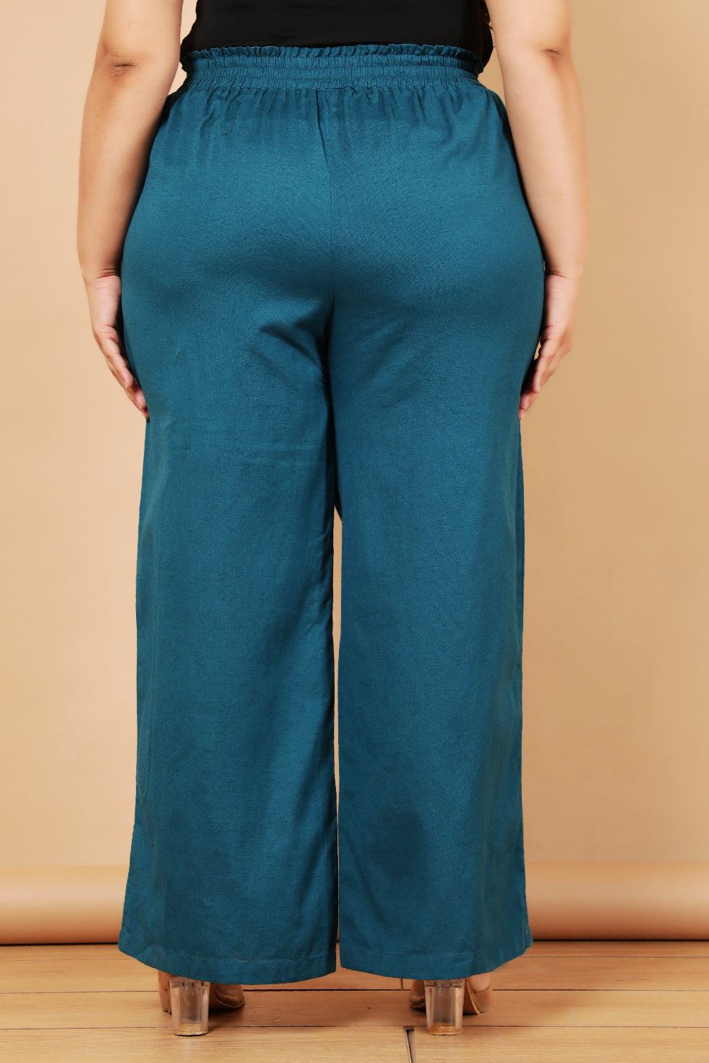 Plus Size Teal Cotton Linen Pants