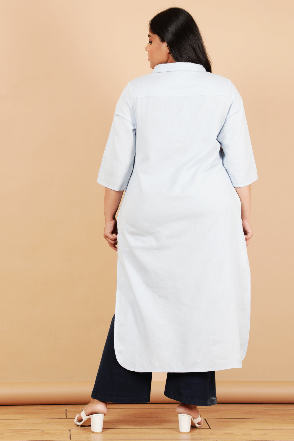Sky Blue Cotton Linen Kurta Shrug