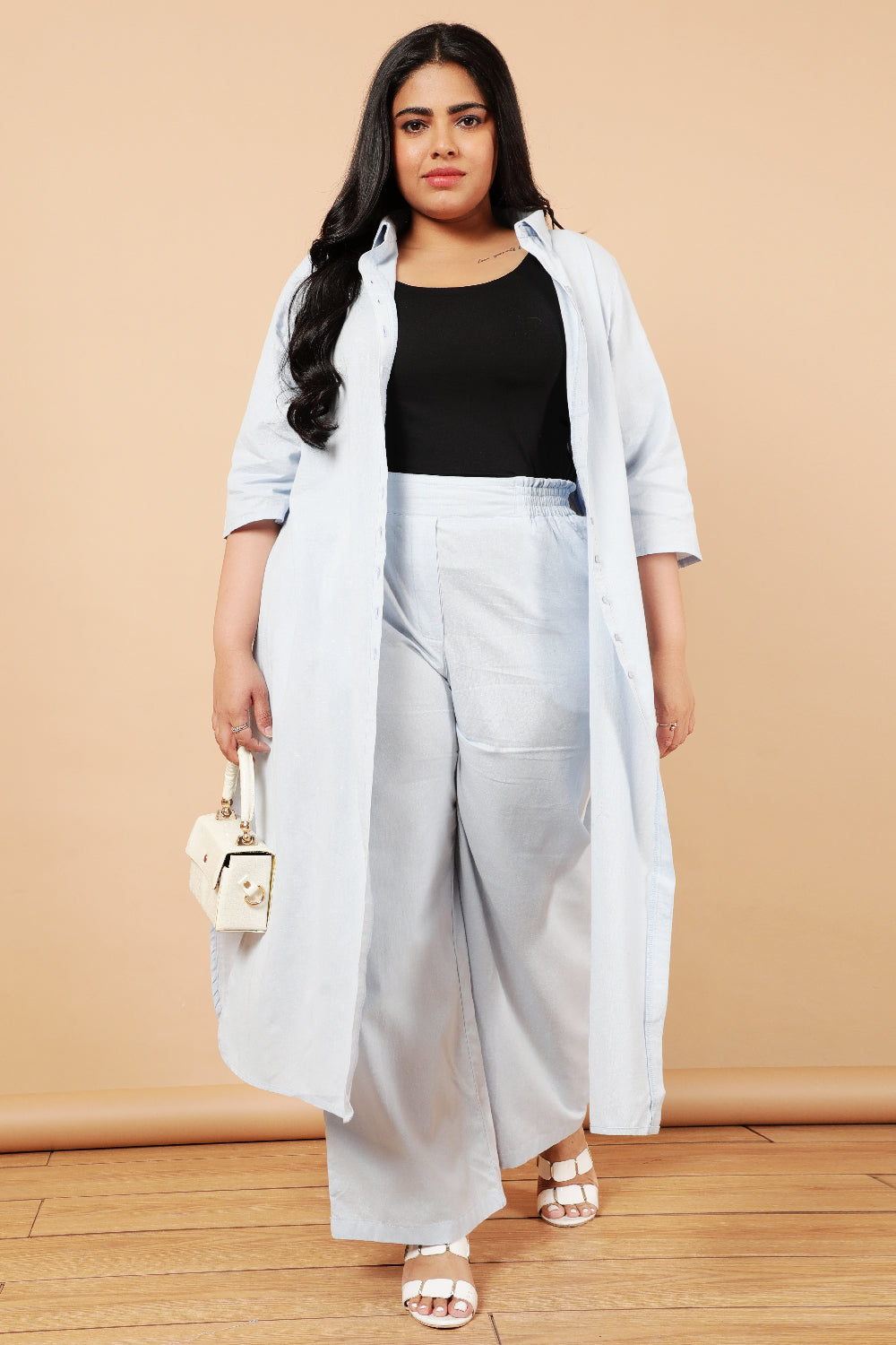 Buy Plus Size Sky Blue Cotton Linen Pants