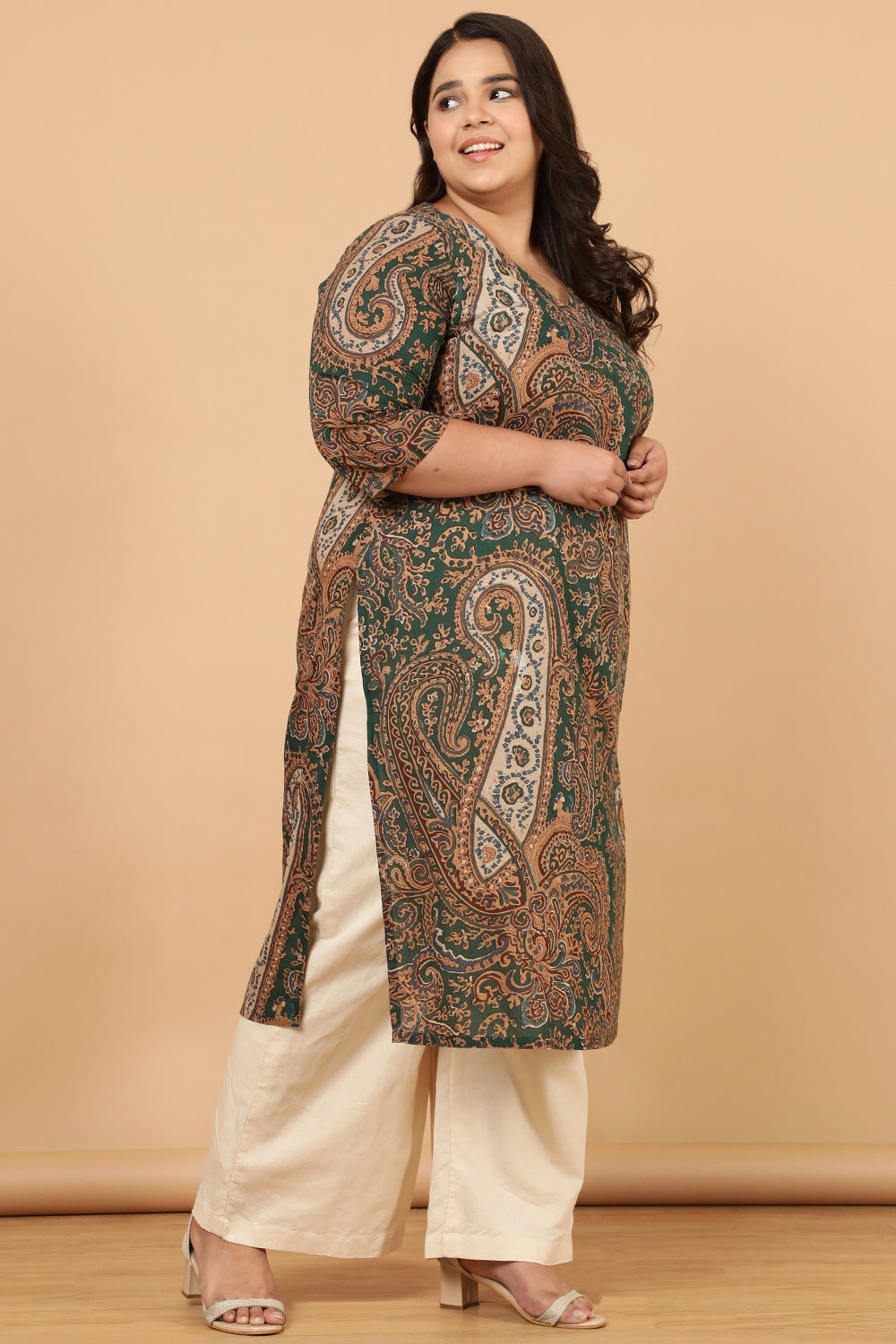 Green Paisley Print Cotton Kurta
