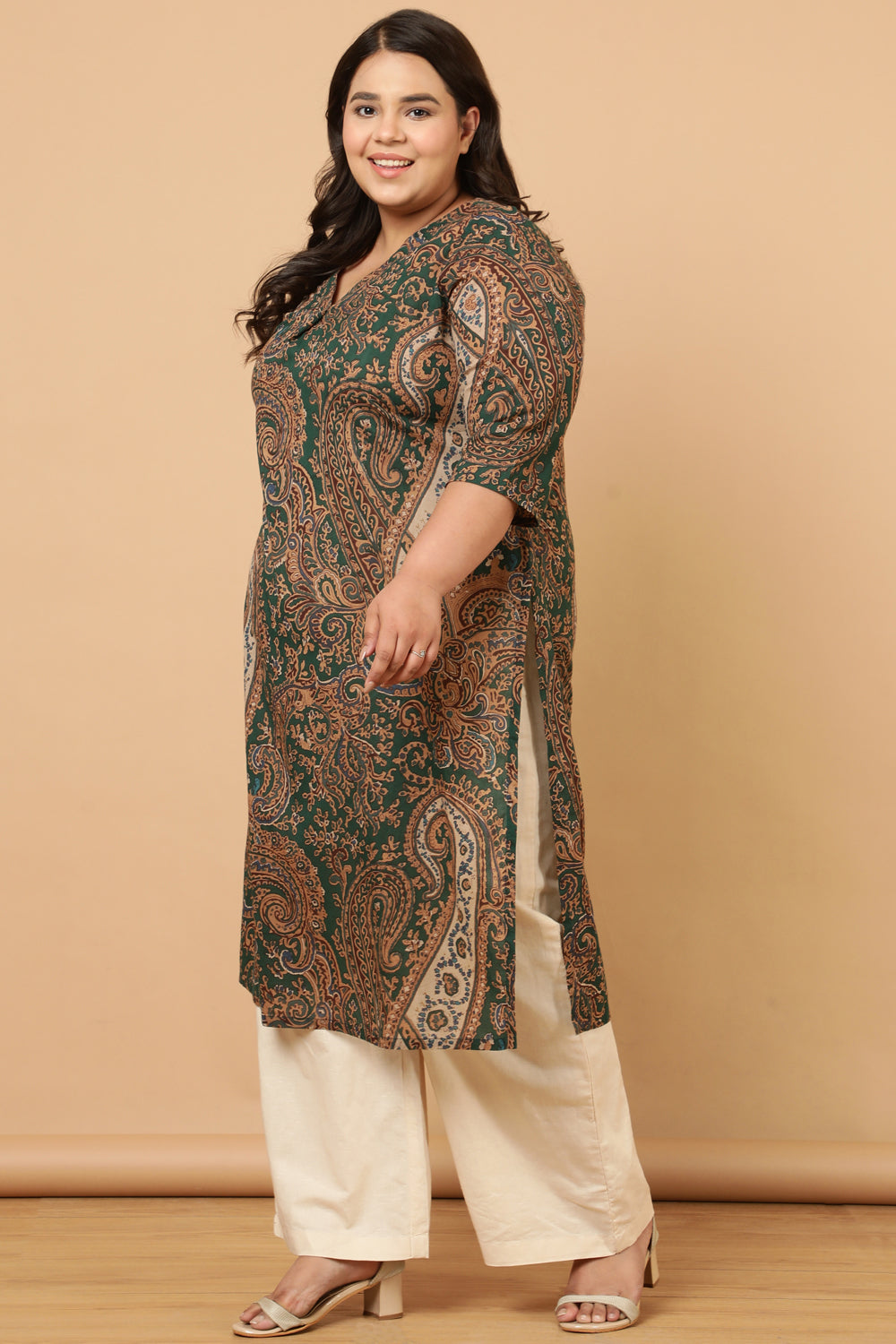 Green Paisley Print Cotton Kurta