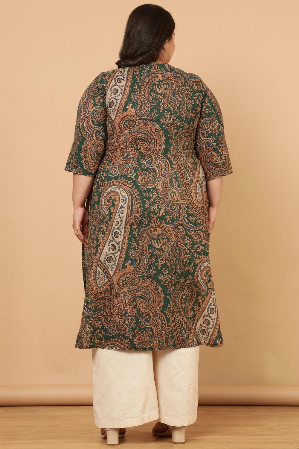 Green Paisley Print Cotton Kurta
