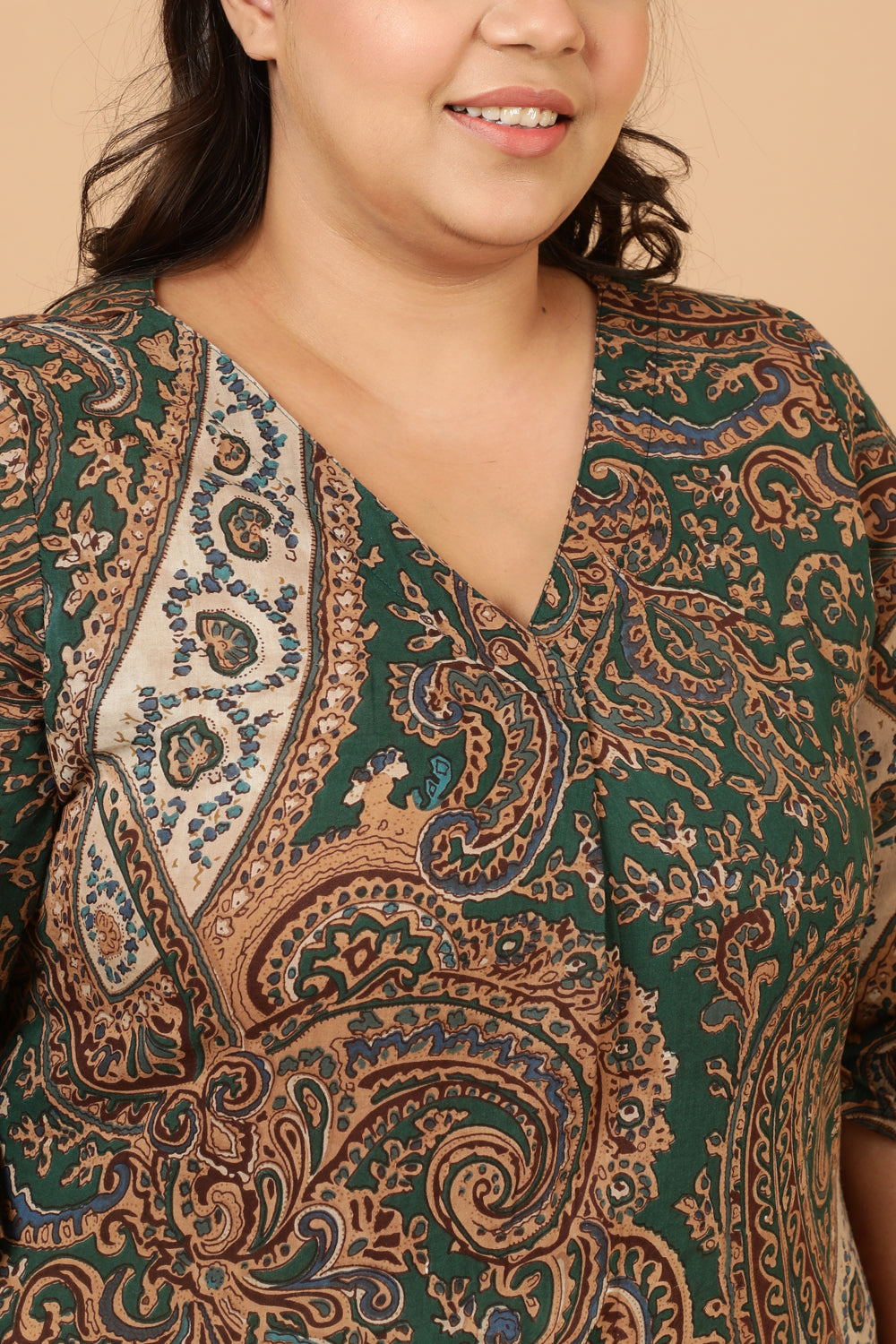 Green Paisley Print Cotton Kurta