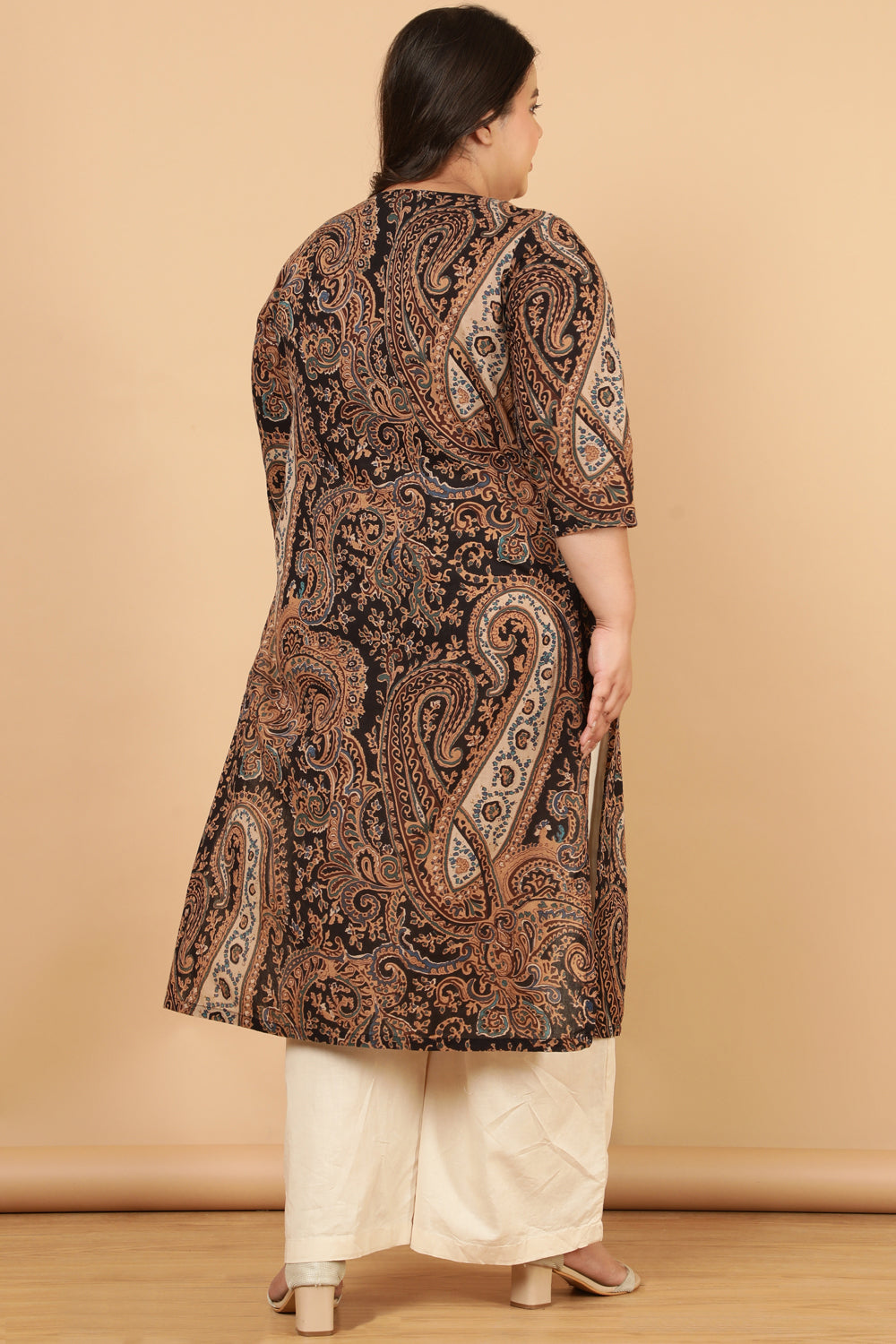 Black Paisley Print Cotton Kurta